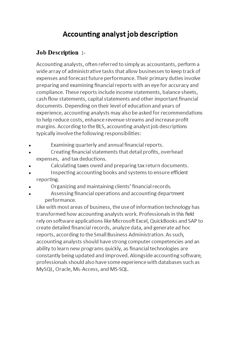account analyst job description Main Image account analyst job description