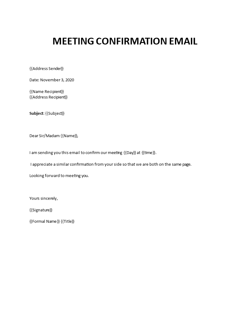 meeting confirmation email sample