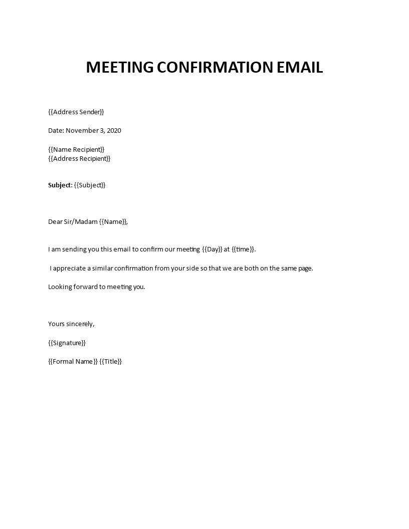 Meeting confirmation email sample