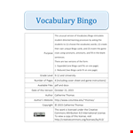 Vocabulary Bingo Card Template example document template 