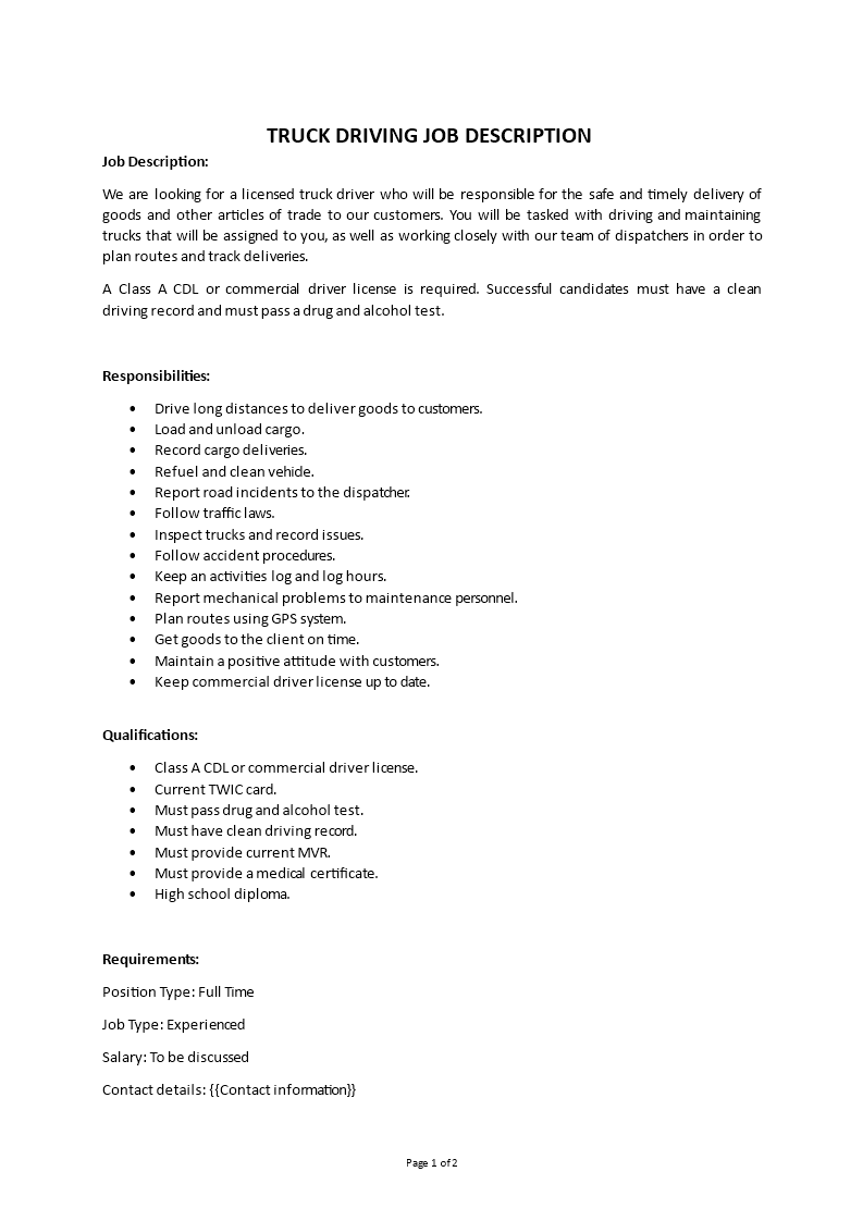 truck driving job description