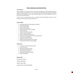 Truck Driving Job Description  example document template