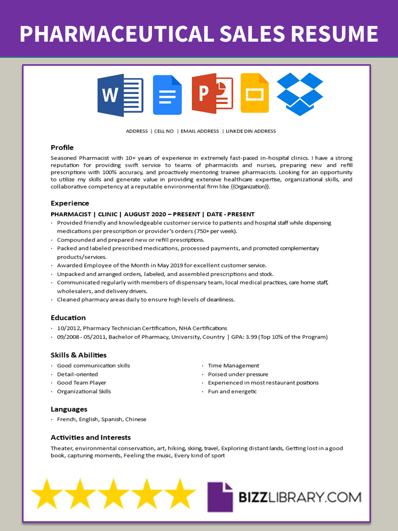 pharmaceutical sales resume template