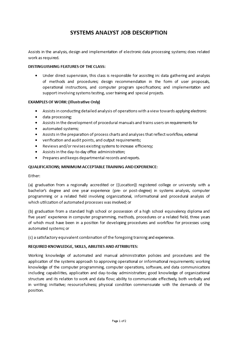 junior system analyst job description Main Image junior system analyst job description
