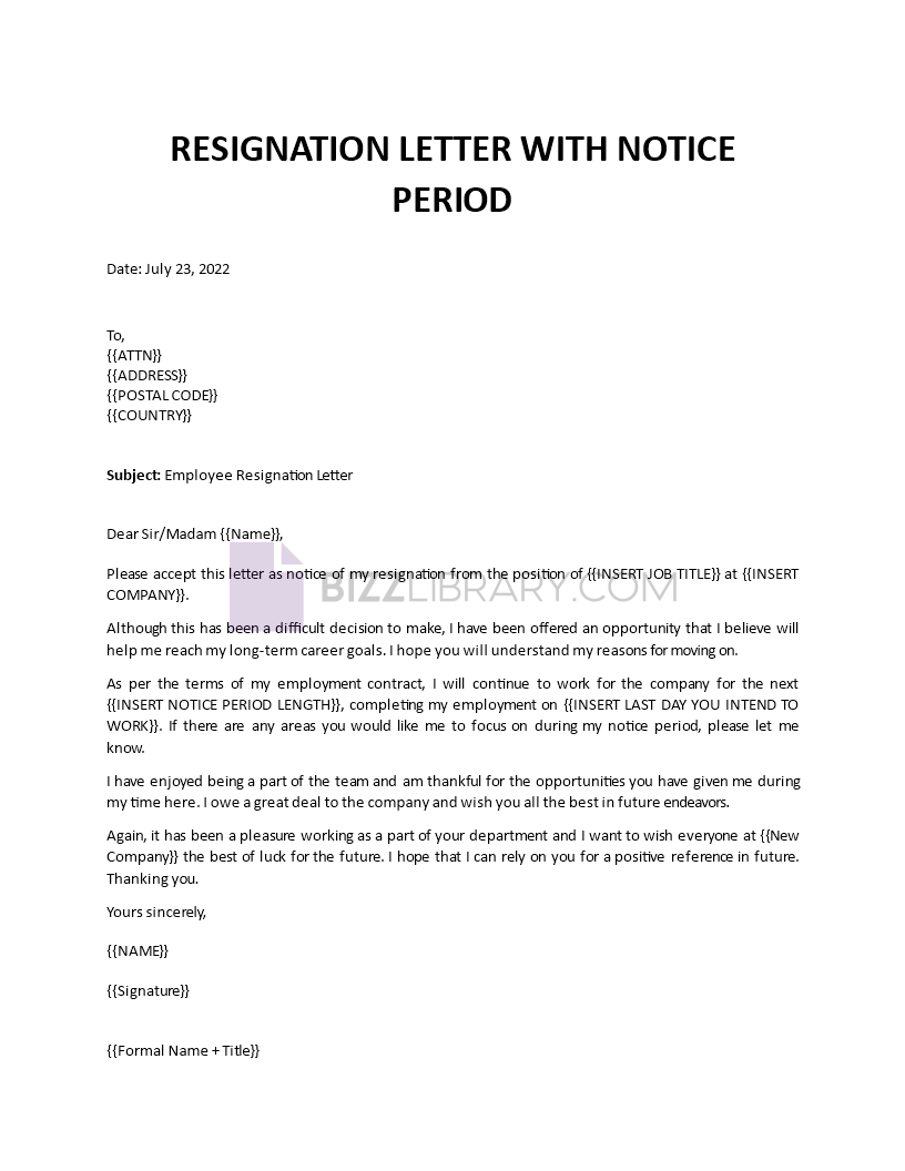 resignation letter with notice period