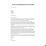 Letter of Recommendation Coworker example document template