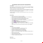 Occupational Health And Safety Specialist Job Description example document template