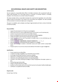 Occupational Health And Safety Specialist Job Description