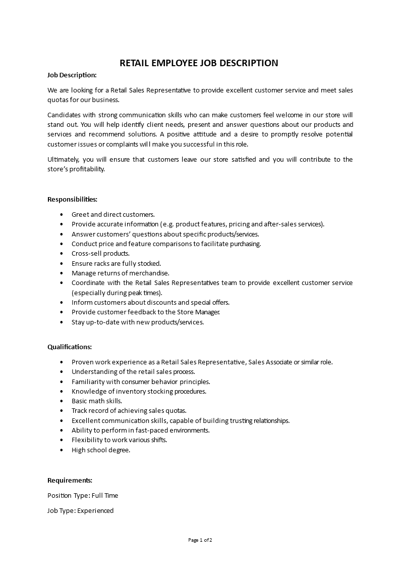retail employee job description