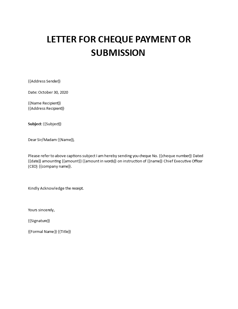bank letter for cheque payment and submission template