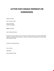 Bank Letter For Cheque Payment And Submission Bank Letter For Cheque Payment And Submission