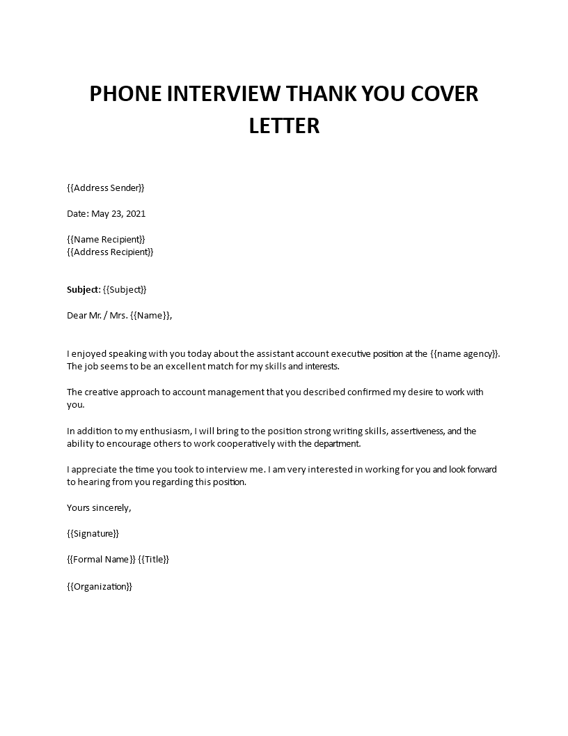 Phone Interview Thank You Email Within Interview Thank You Note Template