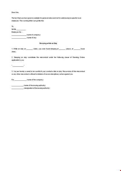 Sleeping On The Job Termination Letter Template Printable