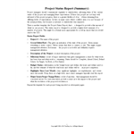 Project Status Report Summary example document template