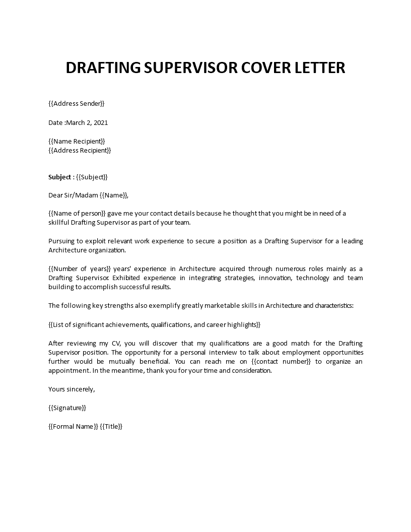 drafting supervisor cover letter