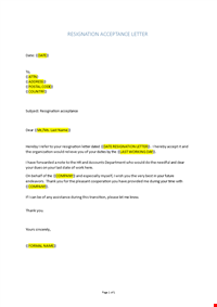 Resignation Acceptance Letter Sample 
