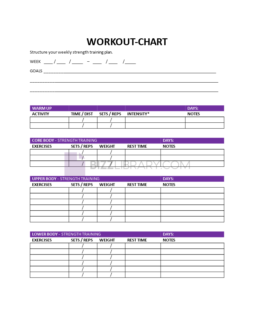 workout chart template Main Image workout chart template
