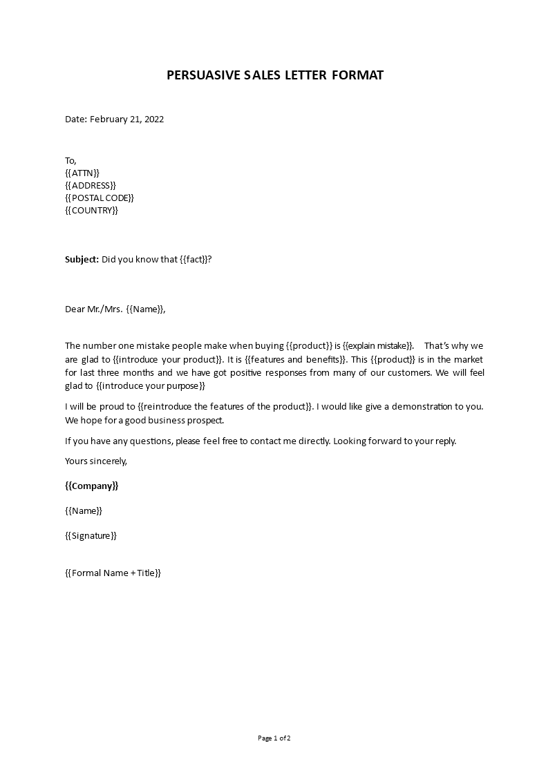 persuasive sales letter template