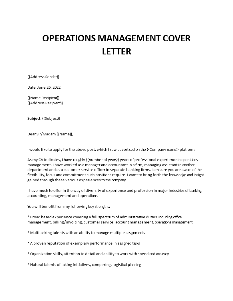 operations management cover letter