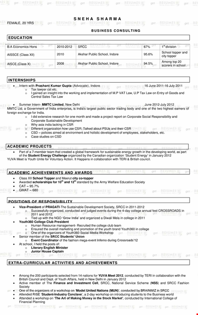 Fresher Professional Resume Sample