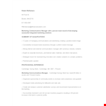 Marketing Communications Manager Resume example document template