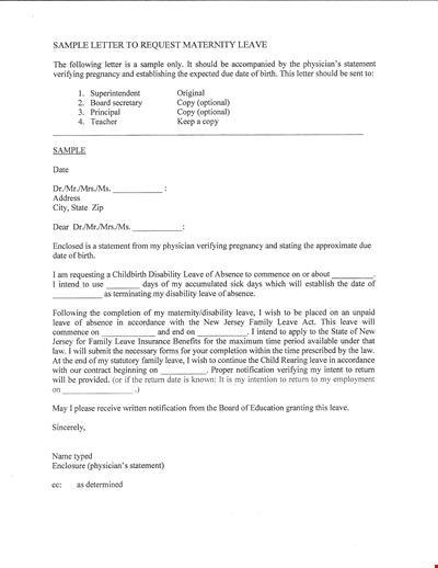 Maternity Leave Application Letter Template