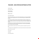 Acceptance letter for a teaching job example document template 