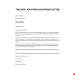 Acceptance letter for a teaching job example document template
