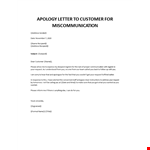 Apology Letter to Customer for Miscommunication example document template
