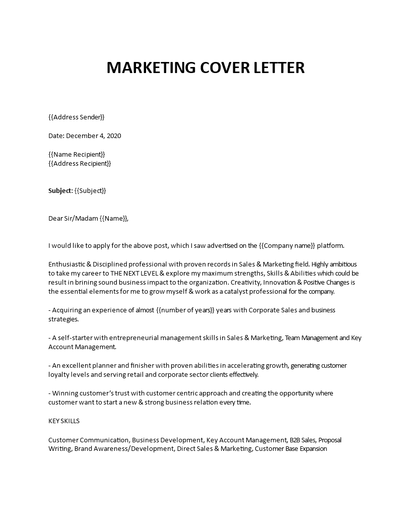 marketing cover letter example