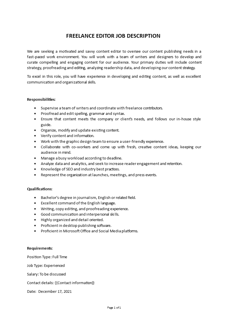 freelance editor job description Main Image freelance editor job description template