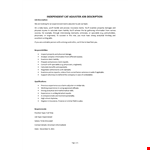 Independent Cat Adjuster Job Description example document template