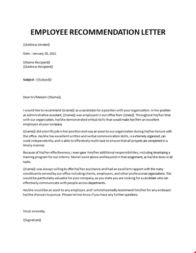 Recommendation letter from an employer