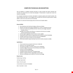IT Support Technician Job Description example document template