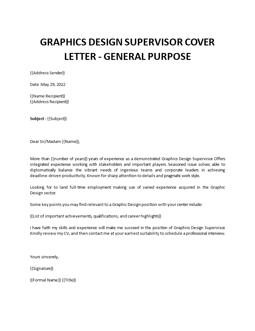graphics design supervisor cover letter