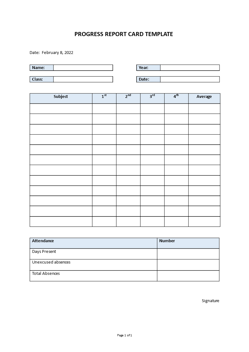 progress report card template Main Image progress report card template