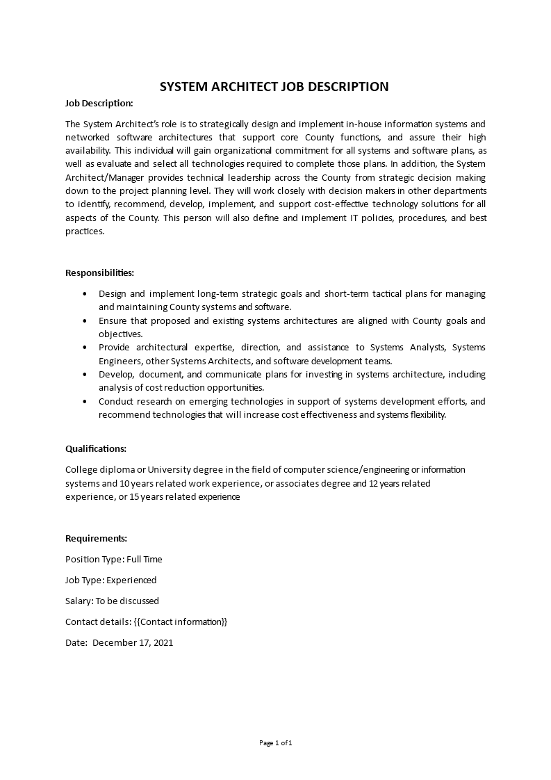 system architect job description Main Image system architect job description