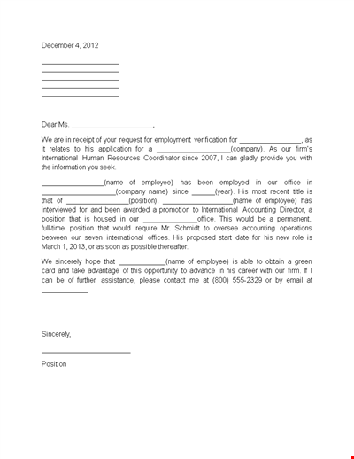 Proof of Employment Letter for International Employees