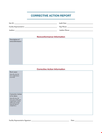 Corrective Action Sample - Improve Facility with Action for Nonconformance