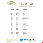 British Conference Guest List Template for Company: Manage Surname and Dairy example document template
