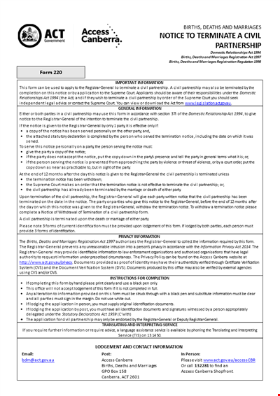 Notice To Terminate A Civil Partnership