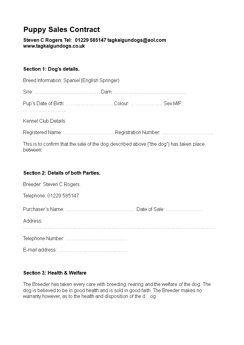 Dog Sale Contract Template Dog Sale Contract Template