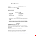 Teacher Job Resume Example example document template