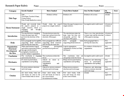 Science Rubrics - Standard Research Paper: Topic, Evidence, and Errors