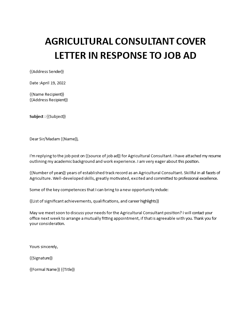 farming consultant cover letter template