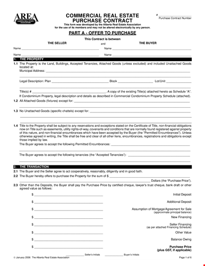 Commercial Real Estate Purchase Form | Contract for Property Purchase | Seller & Buyer Agreement