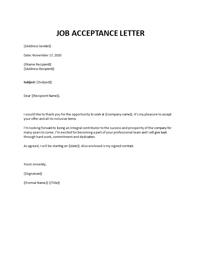 Job offer acceptance email sample