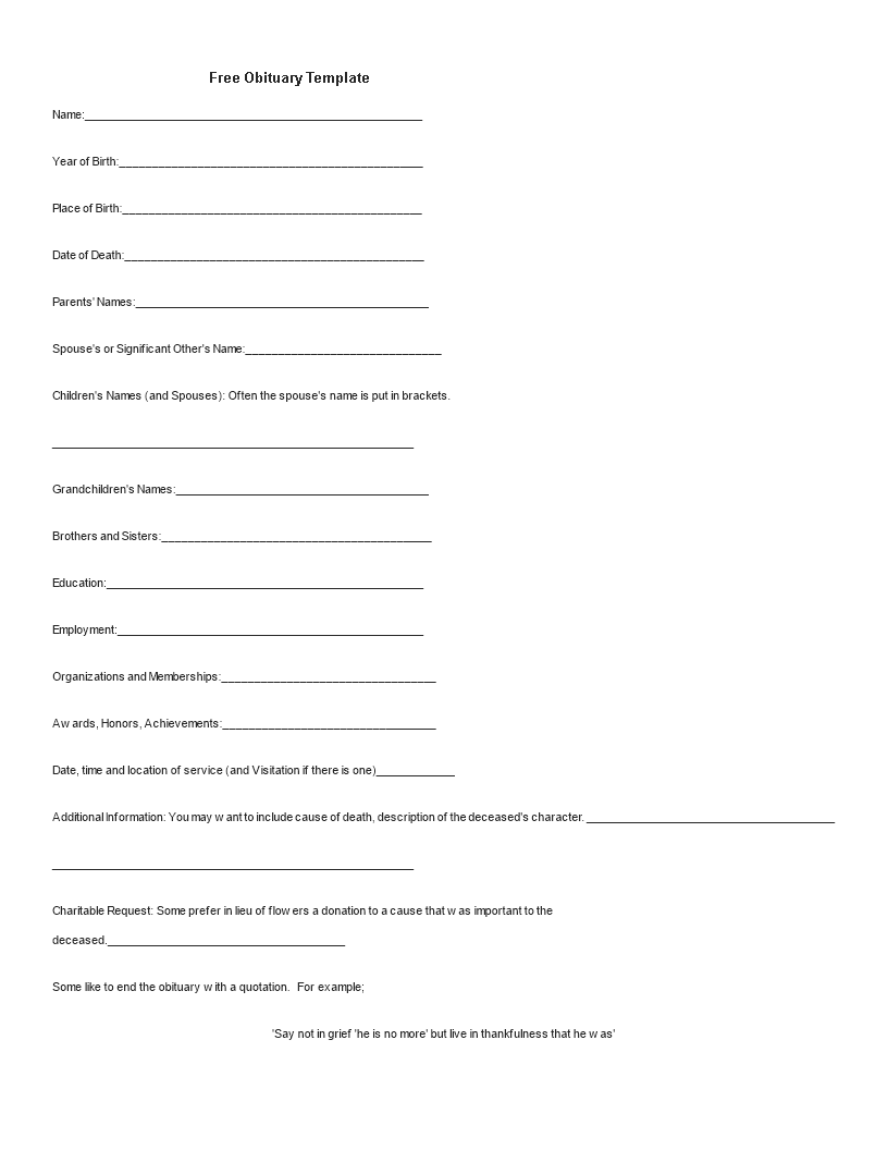 sample obituary template