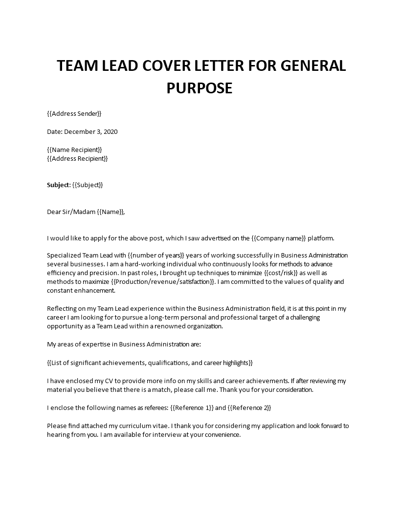 team leader application letter