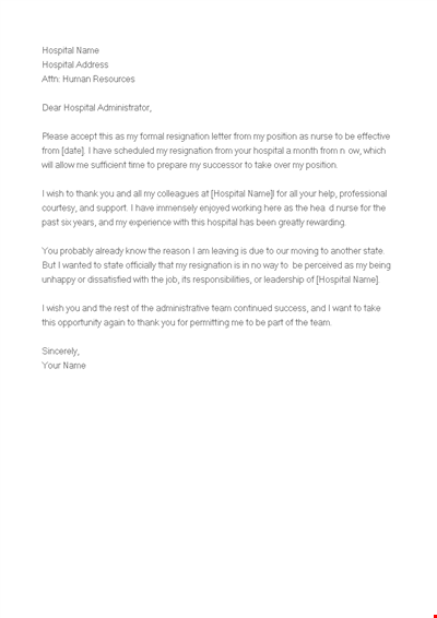 Sample Of Resignation Letter For Staff Nurse Template